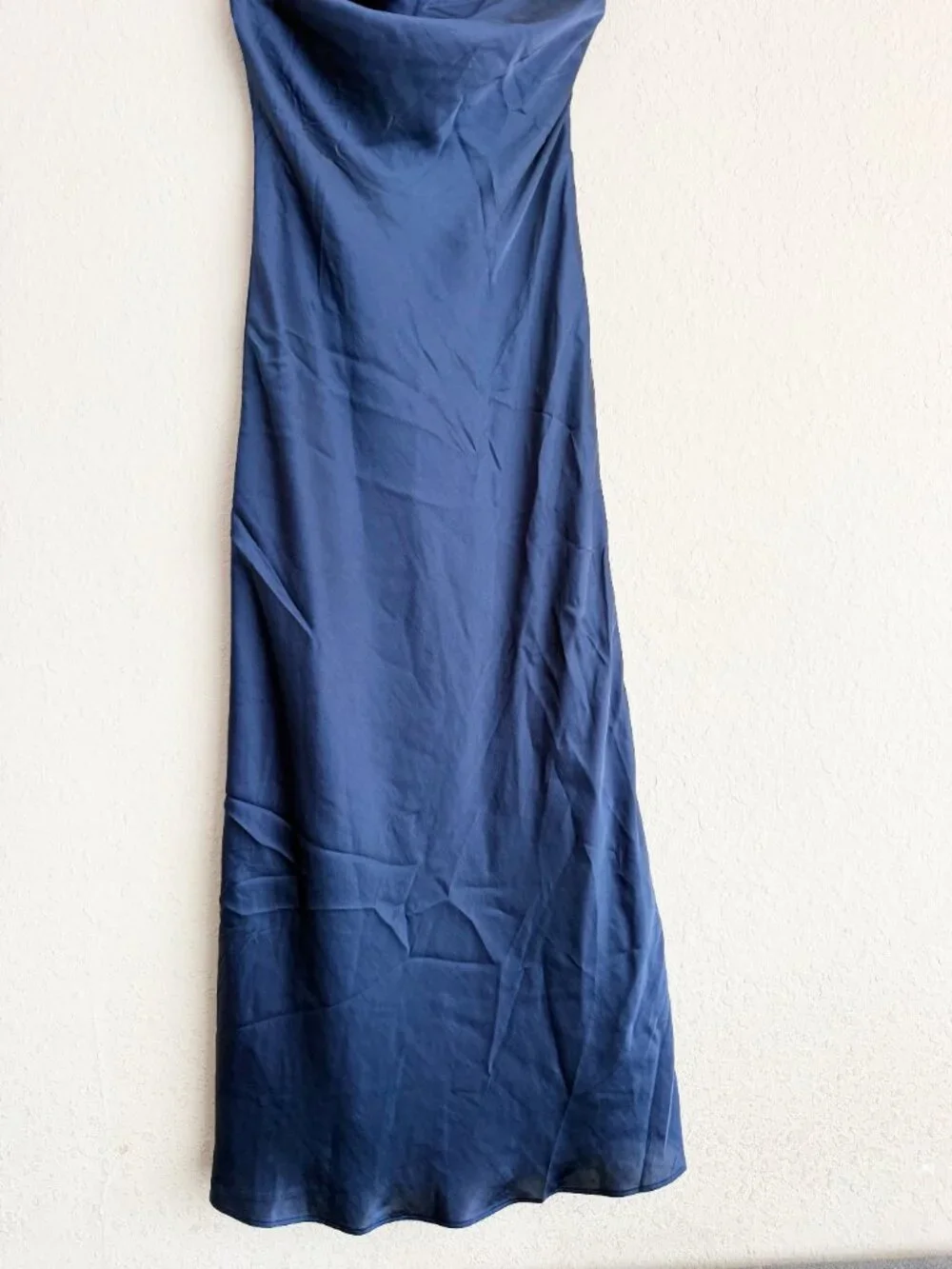 Abercrombie & Fitch M Petite Navy Blue Strapless Satin Midi Dress